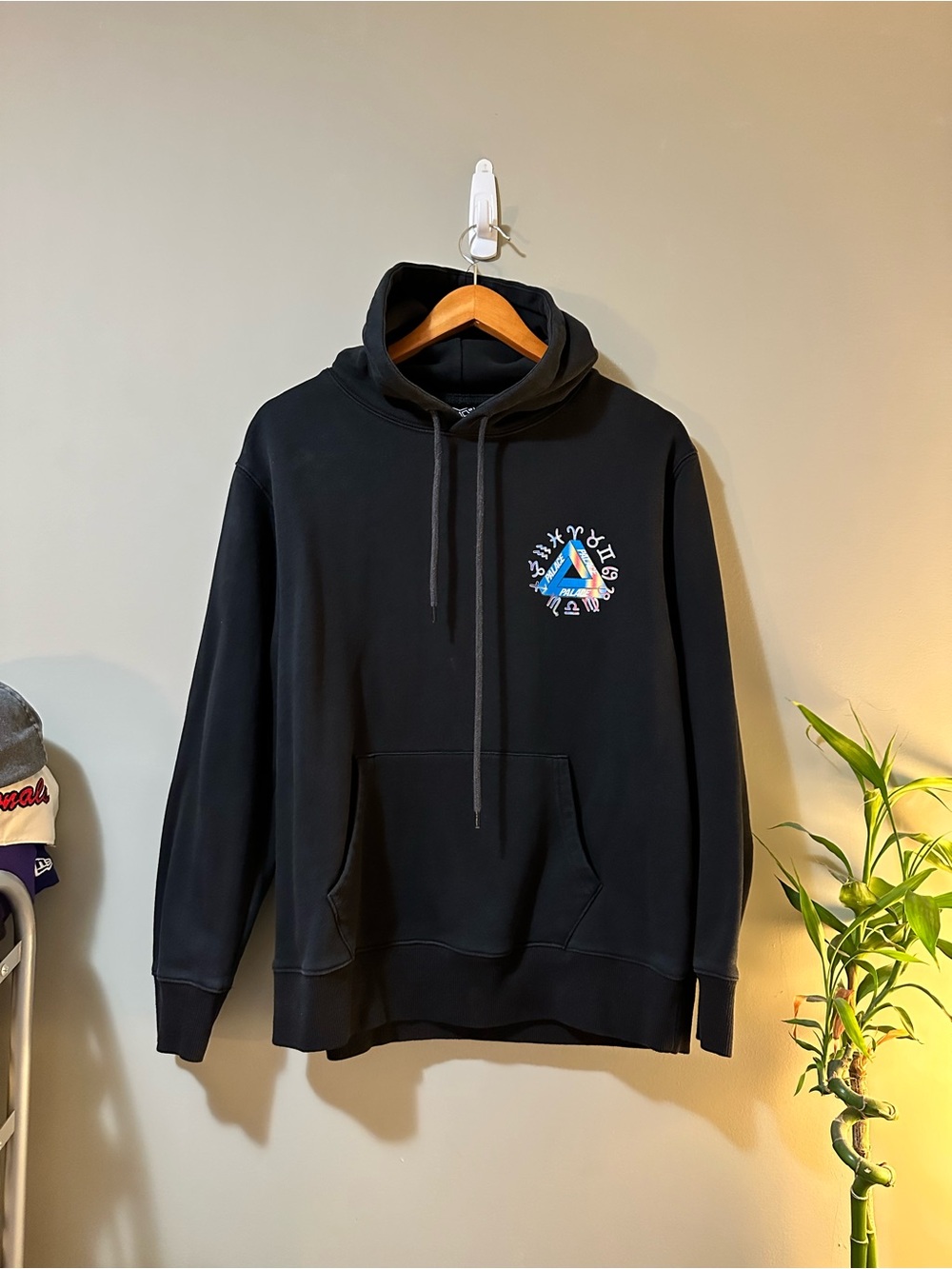 Black Pullover Hoodie with Geometric Chest Logo